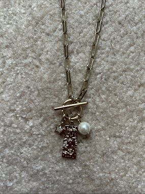 J. Crew Gold Toggle Necklace with Pearl and Star Charms